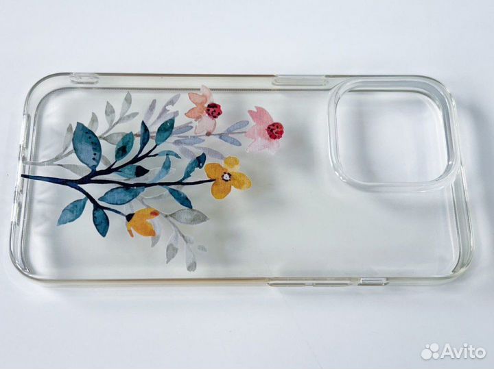 Чехол на iPhone 13 pro прозрачный с цветами