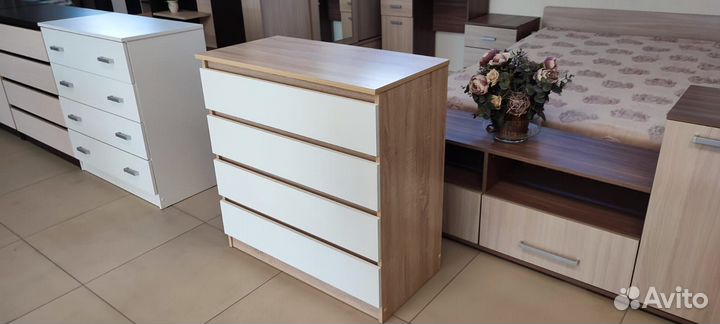 Комод Экко 4 ящика Ясень Шимо Темный/Белый