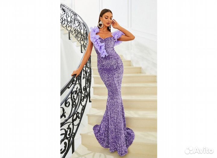 Вечернее выпускное платье в пайетках фиолетовое