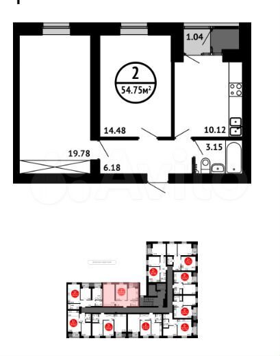 2-к. квартира, 54,8 м², 4/8 эт.