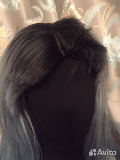 Парик градиент от черного в голубой