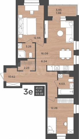 3-к. квартира, 69,4 м², 2/24 эт.