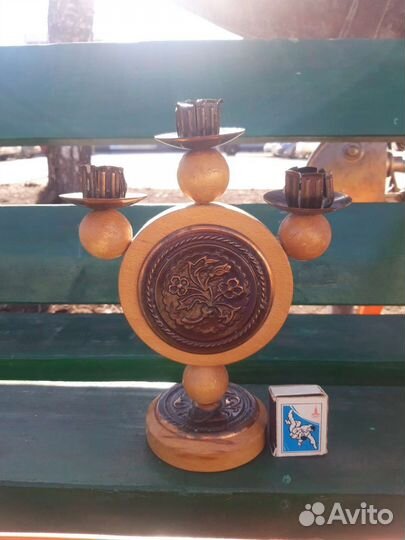 Винтажный подсвечник. Дерево. Медь. СССР