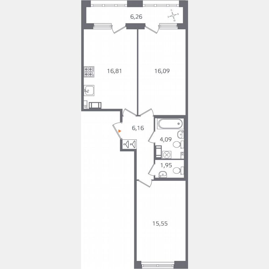 2-к. квартира, 63,8 м², 4/16 эт.