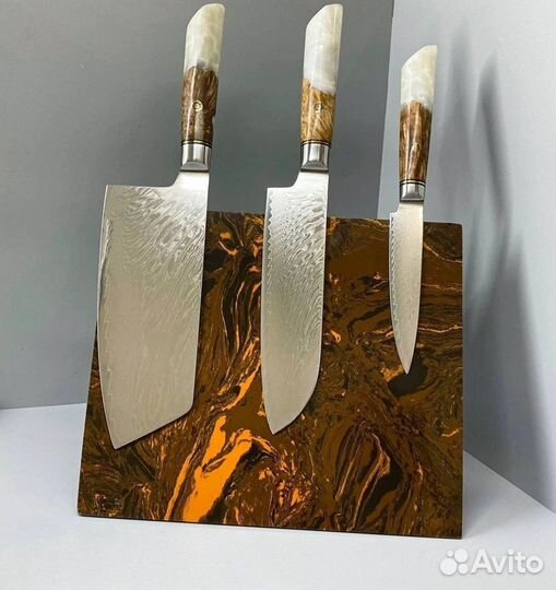 Кухонные ножи домасская сталь, комплект3шт