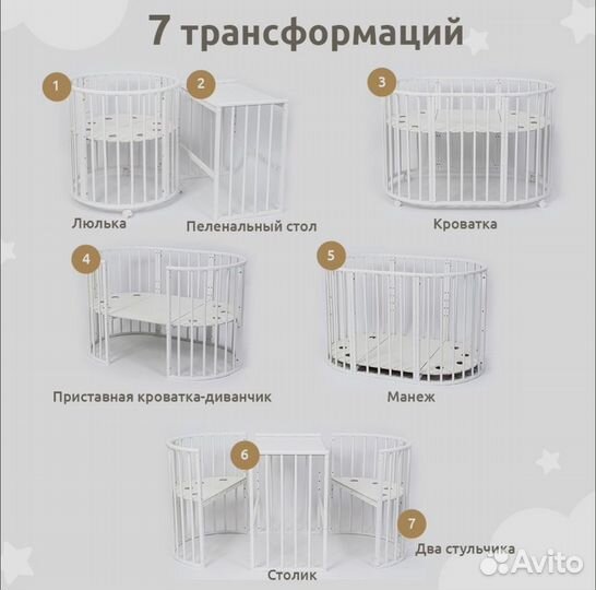 Детская кроватка-трансформер 7 в 1 + 2 матраса