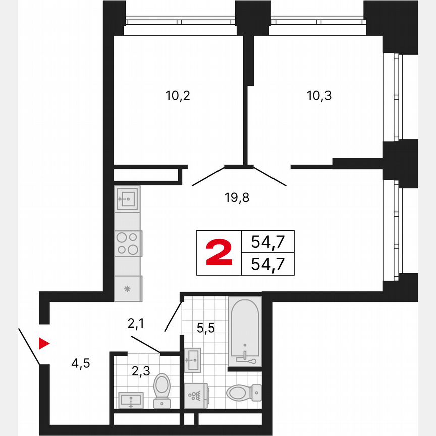 2-к. квартира, 54,7 м², 25/29 эт.