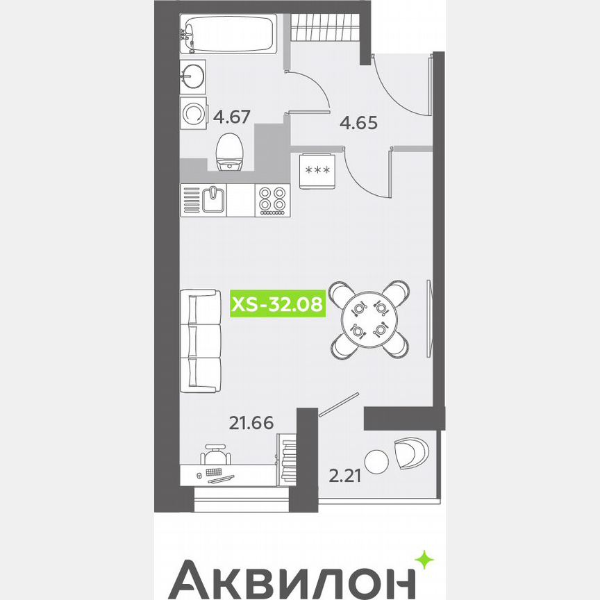Квартира-студия, 32,4 м², 3/13 эт.