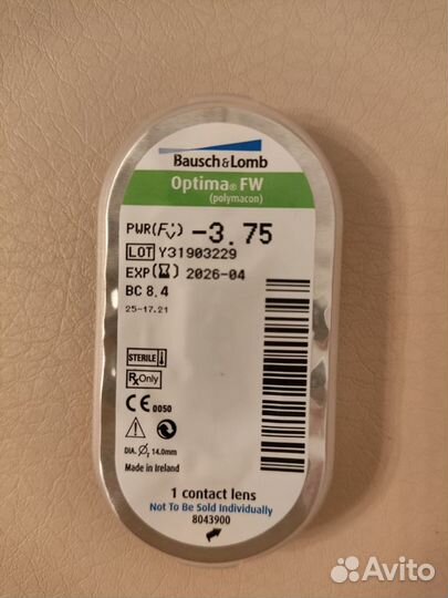 Линза контактная Optima FW 3месяца -3,7