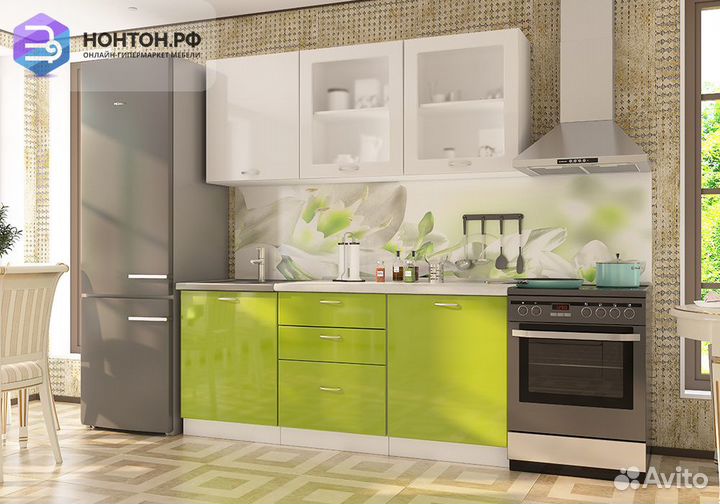 Кухня Модерн Люкс 1.8 м белый глянец / олива гляне