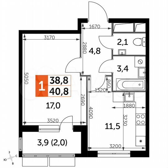 1-к. квартира, 40,8 м², 2/16 эт.