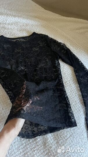 Топ лонгслив кружевной с рукавом, юбка мини