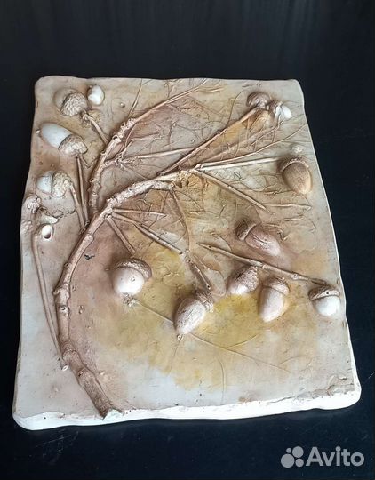 Ботанический барельеф.Панно из гипса 16см на 20см