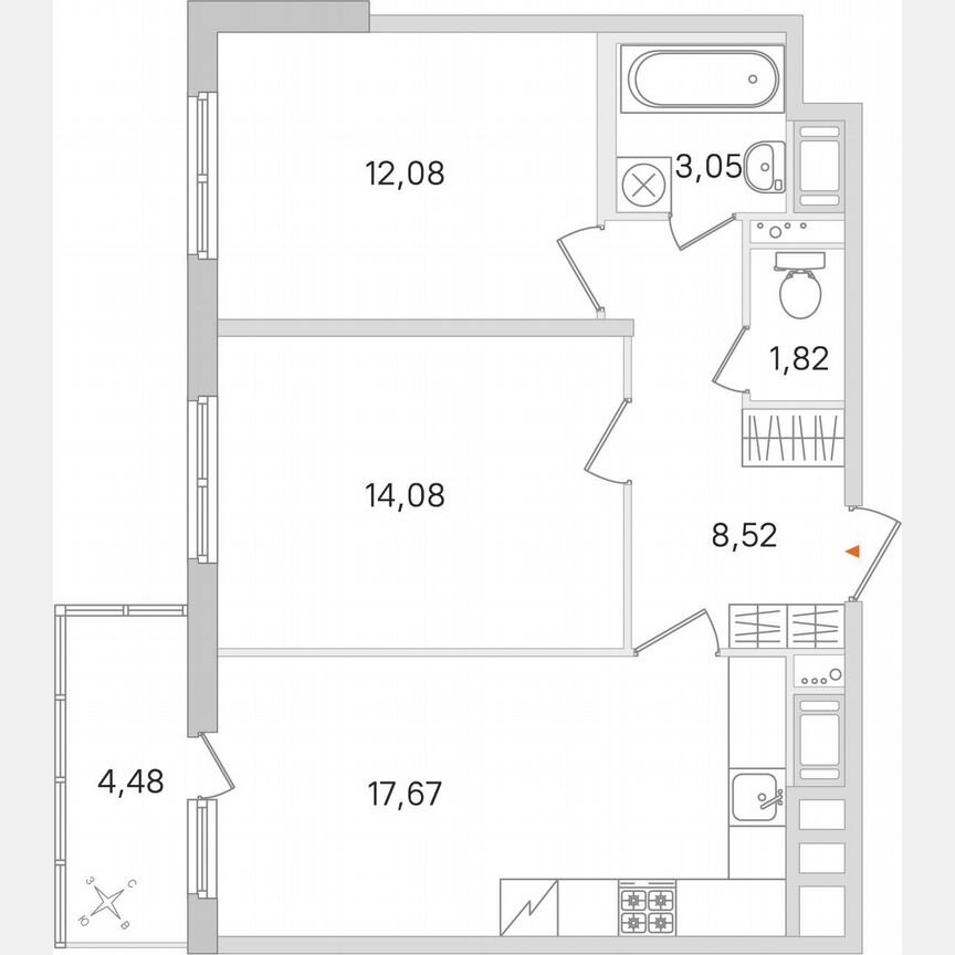 2-к. квартира, 58,6 м², 8/8 эт.