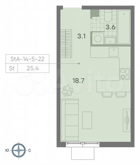 Квартира-студия, 25,4 м², 20/23 эт.