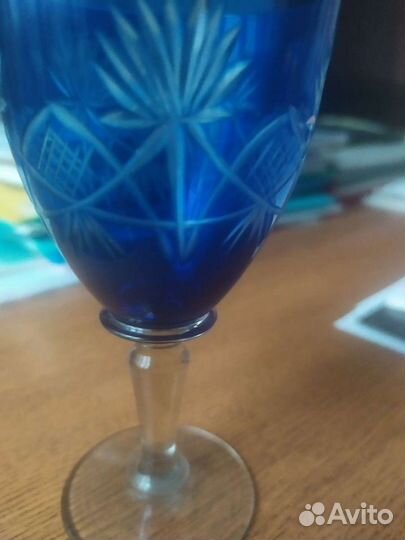 Бокал -рюмка синий хрусталь гусь хрусталь