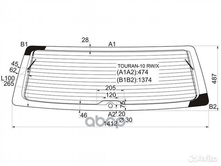 Стекло заднее с обогревом volkswagen touran II