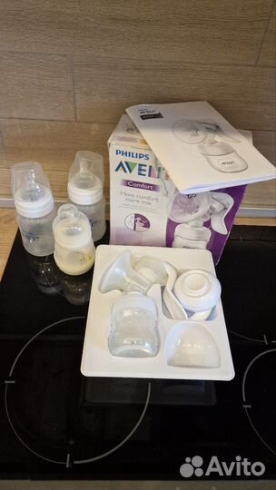 Молокоотсос avent ручной + бутылочки