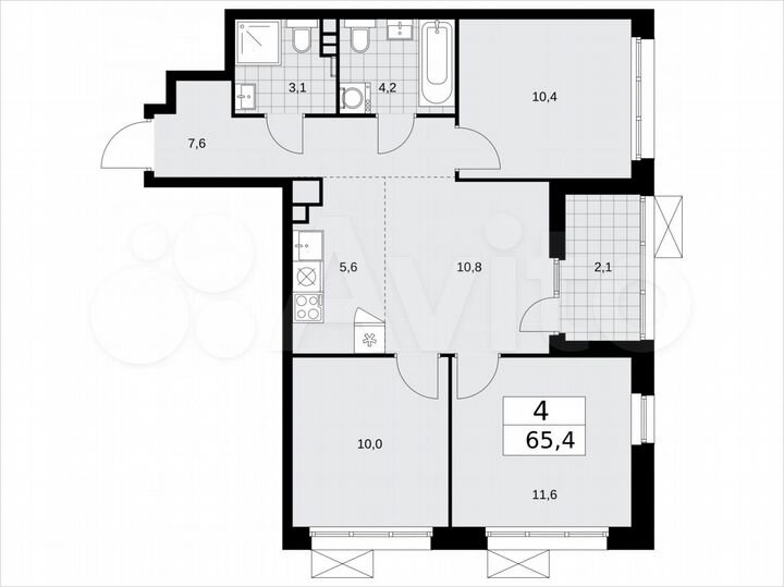 4-к. квартира, 65,4 м², 13/15 эт.