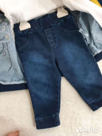 Костюм тройка на мальчика джинсовый 6-9 м