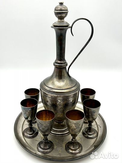 Коньячный набор в футляре серебро 875 проба 697 г