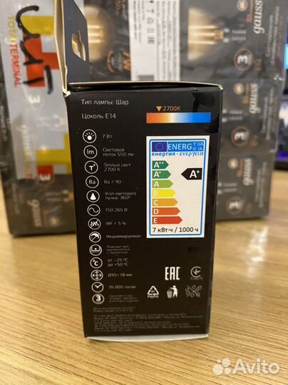 Лампа Gauss светодиодная LED Filament 7W Е14 новые