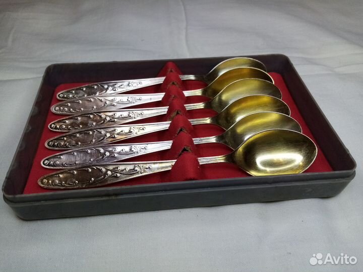 Чайные ложки Позолота 6 шт. Мельхиор мнц СССР