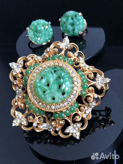 Брошь винтажная DeNicola и клипсы