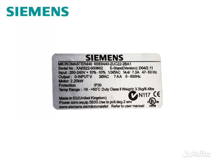 Преобразователь частотный Siemens 6SE6440-2UC22-2B