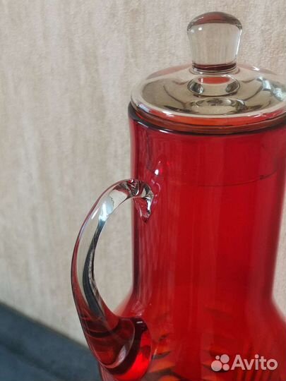 Хрустальный кувшин с крышкой и стаканом СССР