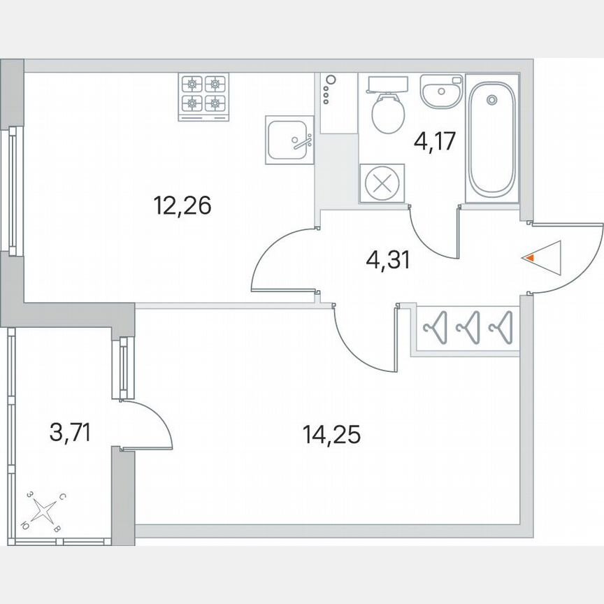 1-к. квартира, 36,9 м², 3/8 эт.