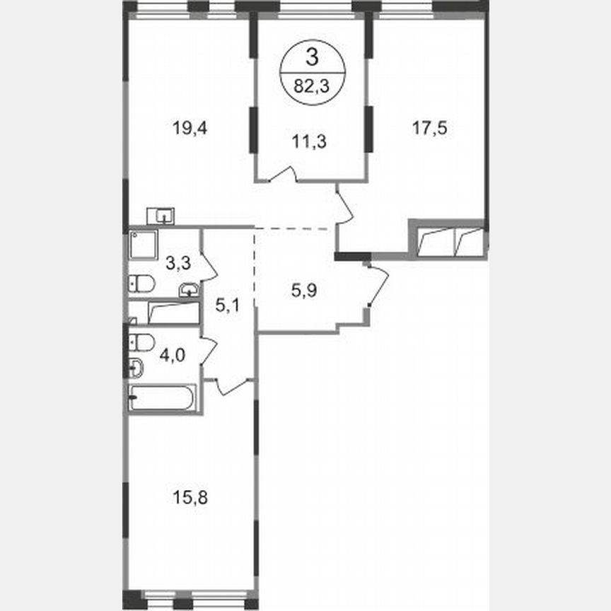 3-к. квартира, 82,3 м², 7/19 эт.