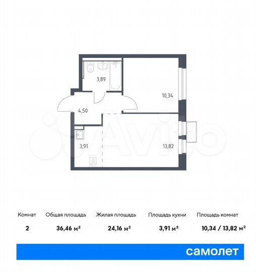 2-к. квартира, 36,5 м², 14/17 эт.