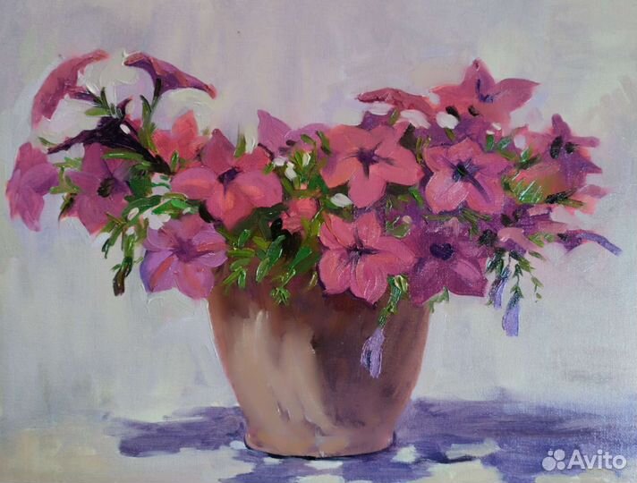 Картина в интерьер маслом. Петуньи
