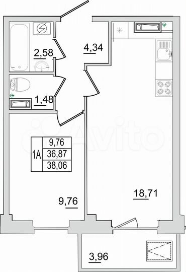 1-к. квартира, 38,1 м², 11/13 эт.