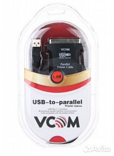 Кабель-адаптер vcom USB A (вилка) /LPT 1.8м