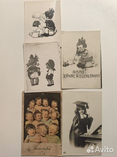 Открытка старинная дореволюционная. Дети