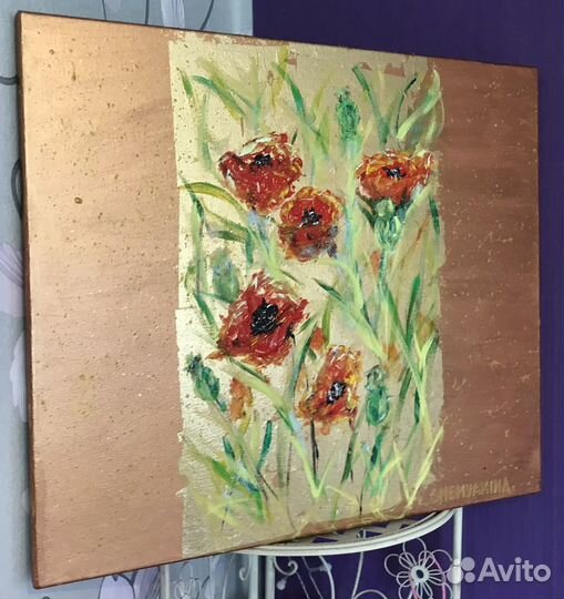 Картина интерьерная с красными маками на патали