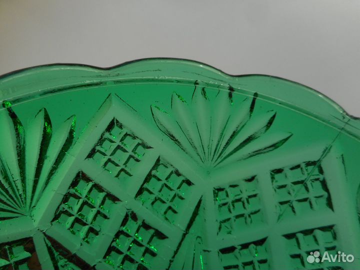 Вазочка для варенья антикварная изумрудное стекло