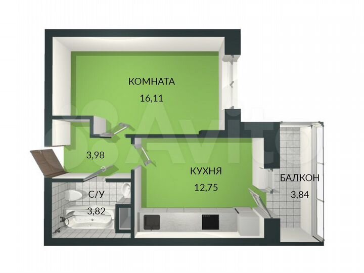 1-к. квартира, 36,7 м², 5/16 эт.
