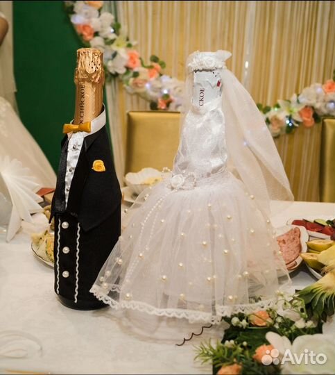 Украшение на свадебное шампанское