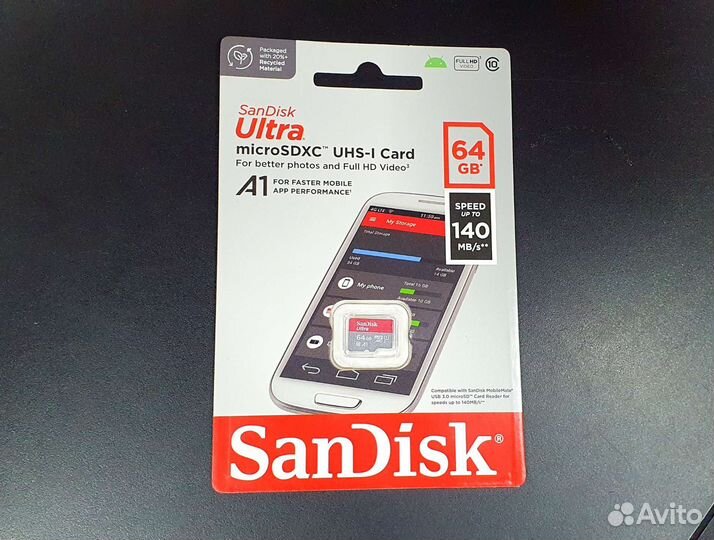 Карта памяти SanDisk microSD 64 гб UHS-I 140 Mb/s