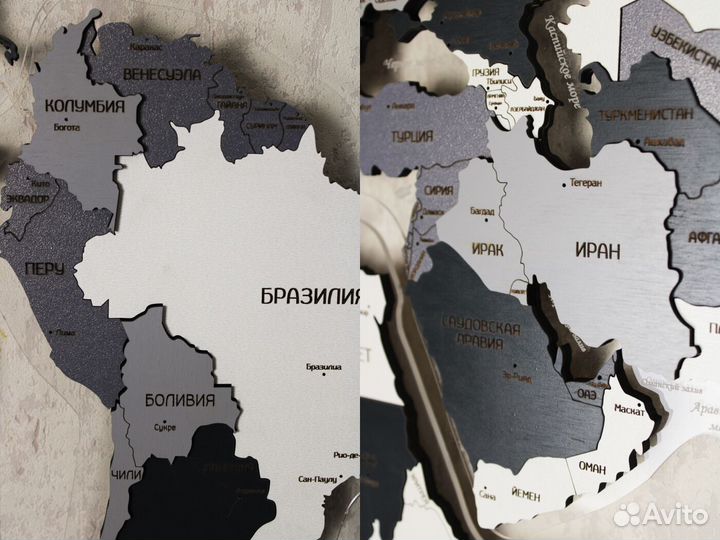 Карта мира из дерева с подсветкой