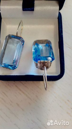 Серьги с голубыми топазами, серебро, СССР