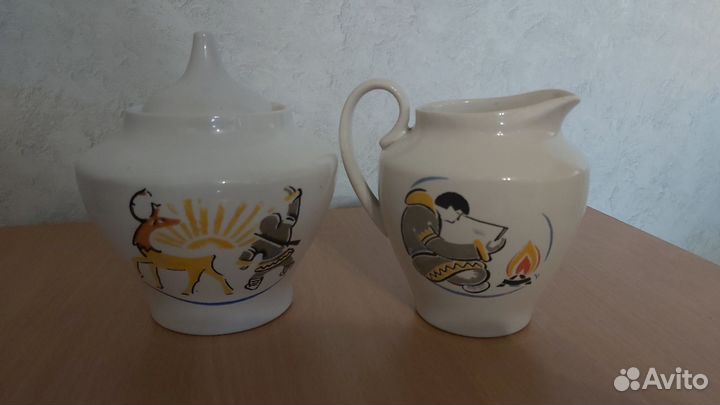 Сахарница и сливочник фарфор СССР Чукча-Оленевод