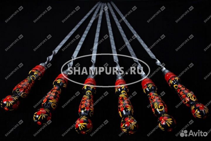 Комплект 6 шампуров Хохлома без чехла 45 см - 12 м