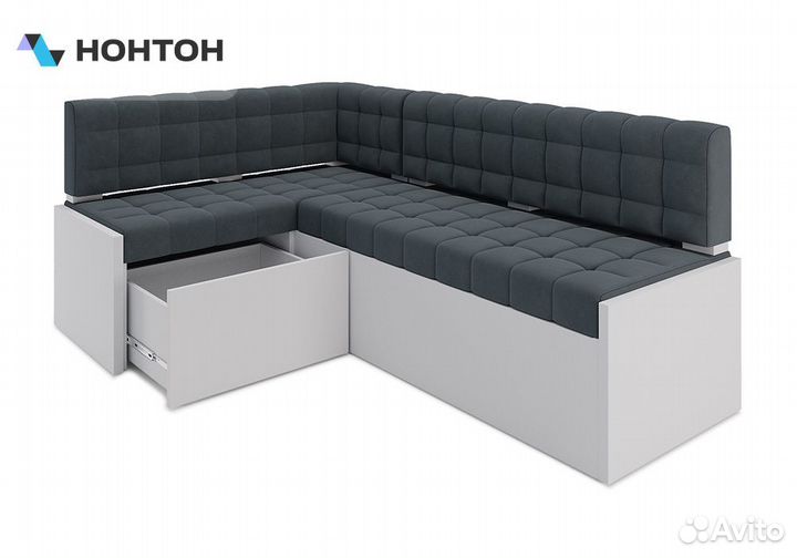 Кухонный угловой диван дельфин Ганновер велюр серо