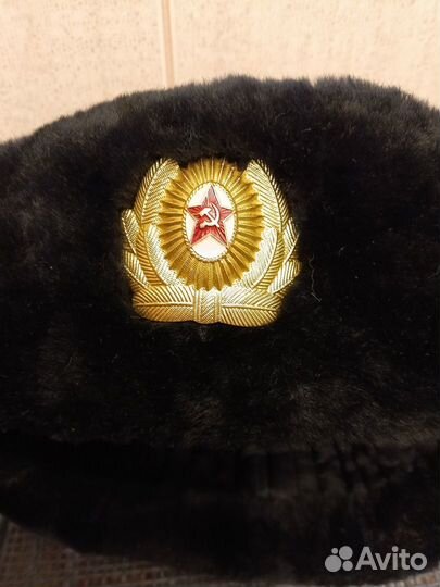 Шапка - ушанка мужская, (цигейка) с кокардой СССР