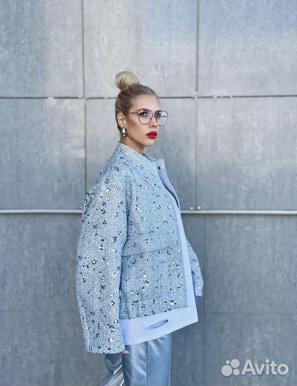 Бомбер серебро пайетки