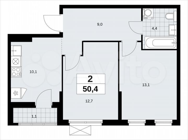 2-к. квартира, 50,4 м², 11/11 эт.